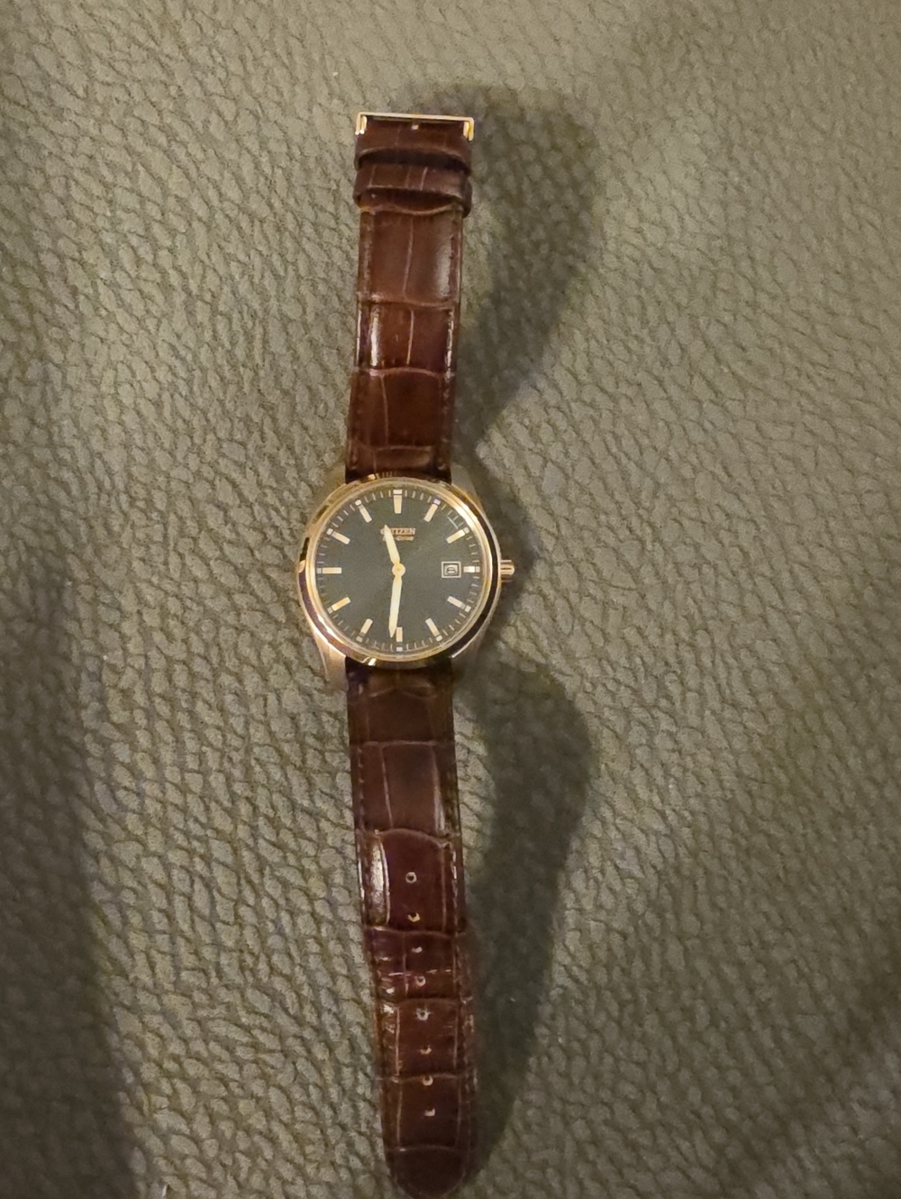 Citizen Men's Watch with Brown Leather Strap and Gold Dial